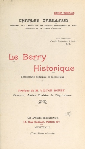 Le Berry historique. Chronologie populaire et anecdotique