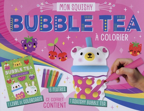Mon squishy bubble tea à colorier. Coffret avec 1 livre de coloriage, 6 feutres, 1 squishy bubble tea