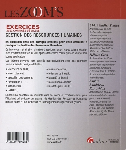 Gestion des ressources humaines. Exercices avec corrigés détaillés  Edition 2019-2020