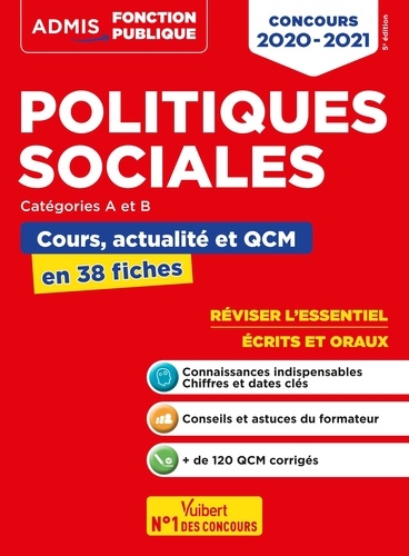 Politiques sociales catégories A et B. Cours, actualité et QCM en 38 fiches  Edition 2020-2021