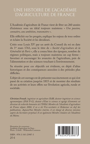 Une histoire de l'Académie d'agriculture de France. La Société d'agriculture de Paris de sa création en 1761 à 1815