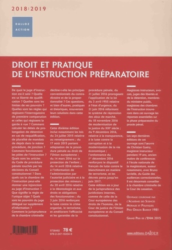 Droit et pratique de l'instruction préparatoire  Edition 2018-2019