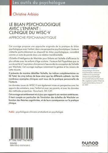 Le bilan psychologique avec l'enfant : Clinique du WISC-V. Approche psychanalytique