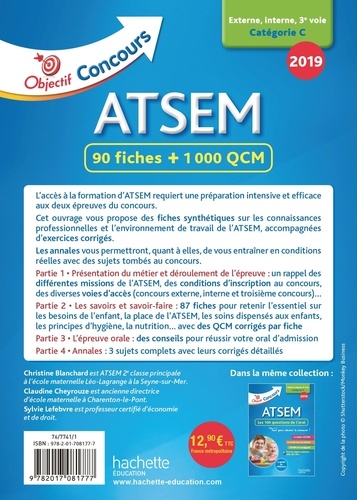 ATSEM 90 fiches + 1000 QCM. Externe, interne, 3e voie Catégorie C  Edition 2019