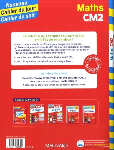 Cahier du jour/cahier du soir Maths CM2 + mémento  Edition 2019