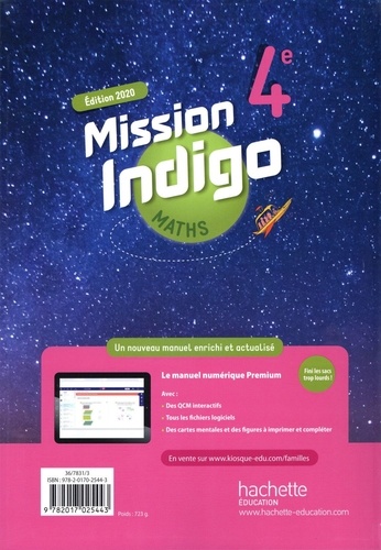 Maths 4e Cycle 4 Mission Indigo  Edition 2020