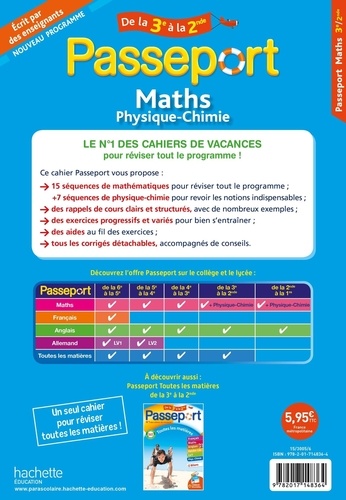 Passeport Maths-Physique-Chimie de la 3e à la 2nde  Edition 2022