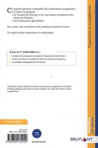 Organisations européennes. Union européenne, Conseil de l'Europe et autres organisations  Edition 2021