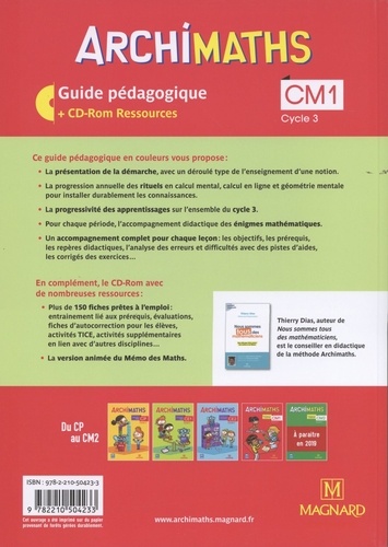 Archimaths CM1 cycle 3. Guide pédagogique  Edition 2018 -  avec 1 Cédérom
