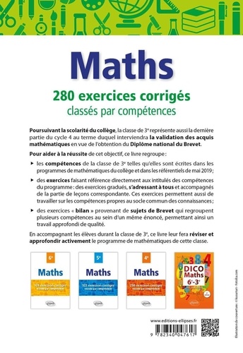 Mathématiques 3e. 280 exercices corrigés classés par compétences  Edition 2021