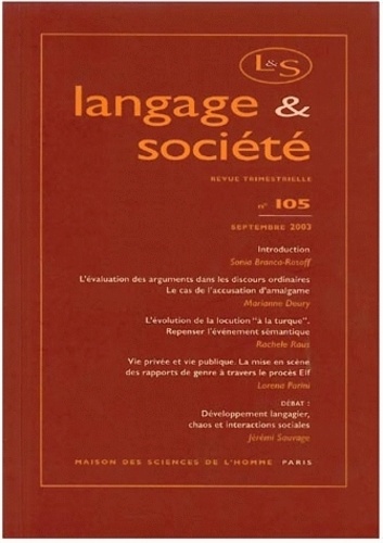 Sonia Branca-Rosoff et Marianne Doury - Langage & société N° 105 Septembre 200 : .
