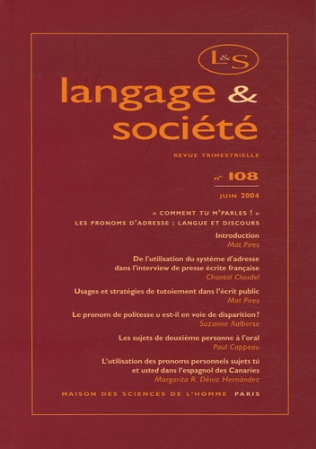 Mat Pires - Langage & société N° 108, Juin 2004 : .