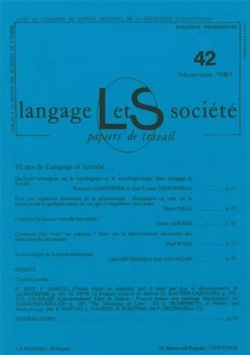 Josiane Boutet - Langage & société N° 42, Décembre 1987 : Dix ans de Langage & Société.