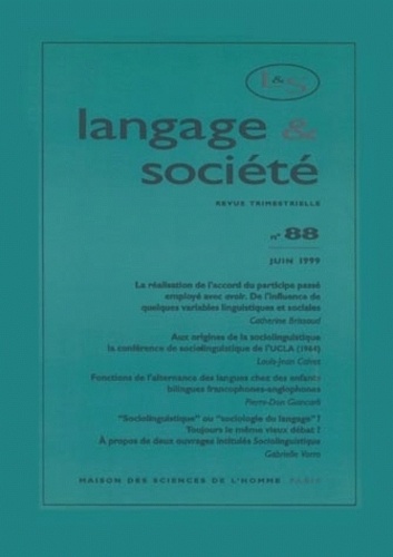  MSH - Langage & société N° 88, 2/1999 : .