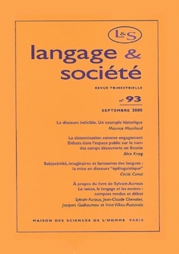  Anonyme - Langage & société N° 93 Septembre 2000 : .