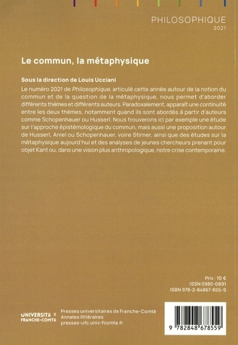 Philosophique 2021 Le commun, la métaphysique