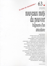 Jean-Marc Vernier - Quaderni N° 63, Printemps 200 : Nouveaux mots du pouvoir : fragments d'un abécédaire.