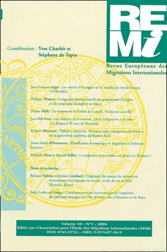 Yves Charbit - Revue européenne des migrations internationales Volume 20 N° 1/2004 : .