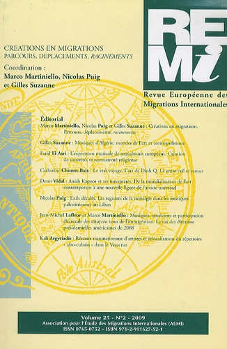 Marco Martiniello et Nicolas Puig - Revue européenne des migrations internationales Volume 25, n° 2, 200 : Création et migration.