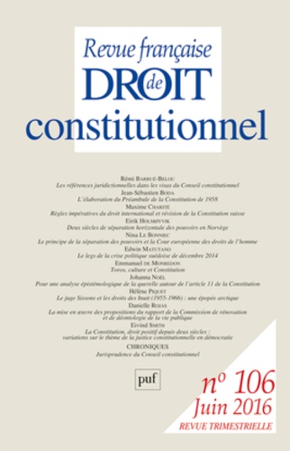 Didier Maus et André Roux - Revue française de Droit constitutionnel N° 106, juin 2016 : .
