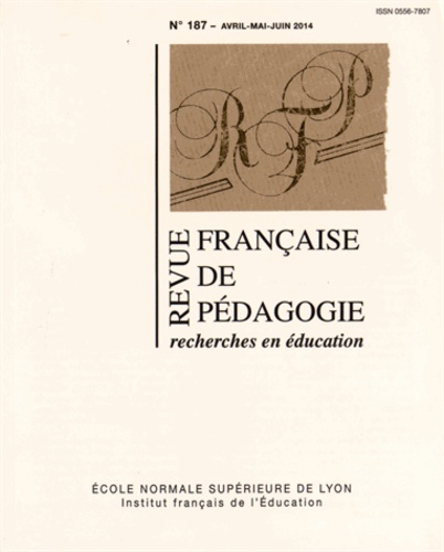 Jean-Yves Rochex - Revue française de pédagogie N° 187, Avril-mai-juin 2014 : .