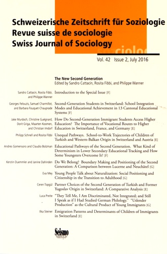 Sandro Cattacin et Rosita Fibbi - Revue suisse de sociologie Volume 42 N° 2, july 2016 : The New Second Generation.