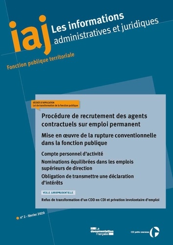  CIG petite couronne - Les informations administratives et juridiques N° 2, mars 2020 : Procédure de recutement des agents contractuels sur emploi permanent.