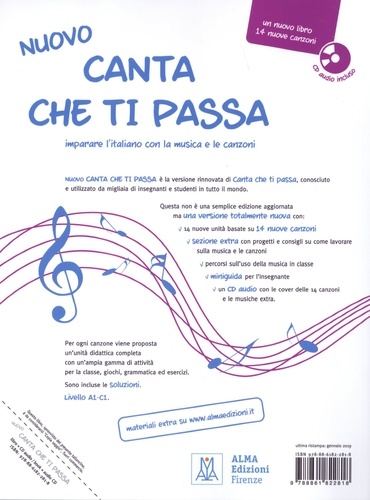 Nuovo canta che ti passa. Imparare l'italiano con la musica e le canzoni  avec 1 CD audio