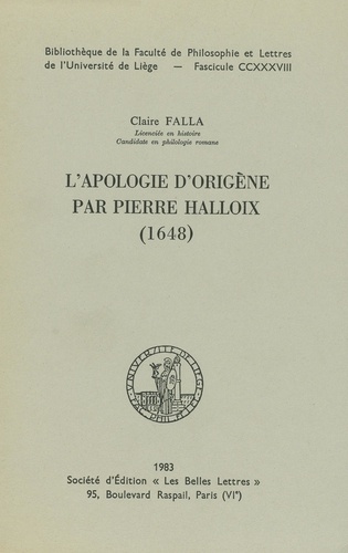L’apologie d’Origène par Pierre Halloix (1648)