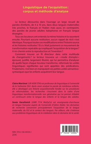 Linguistique de l'acquisition : corpus et méthode d'analyse. Français et italien langues maternelles - Français langue étrangère