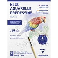 Aquarelle prédessiné animaux bloc collé 30x40cm 15f 300g