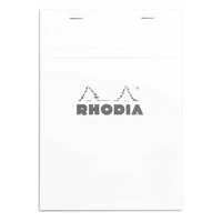 Bloc agrafé rhodia n°16 a5 - 14,8x21 cm - 80 feuillets détachables petits carreaux 5x5 80g - blanc