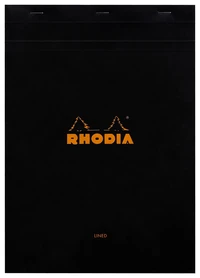 Bloc agrafé rhodia n°18 a4 - 21x29,7 cm - 80 feuillets détachables lignés avec marge 80g - noir