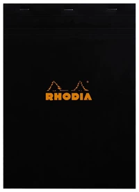 Bloc agrafé rhodia n°18 a4 - 21x29,7 cm - 80 feuillets détachables petits carreaux 5x5 80g - noir