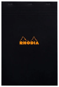 Bloc agrafé rhodia n°19 a4+ - 21x31,8 cm - 80 feuillets détachables petits carreaux 5x5 80g - noir
