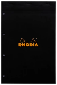 Bloc agrafé rhodia n°20 a4+ - 21x31,8 cm - 80 feuillets détachables petits carreaux 5x5 perforation 4 trous 80g - noir