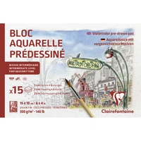 Bloc papier aquarelle prédéssiné Paris - 10x15 cm - 15 feuilles grain fin 300g