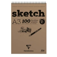 Bloc spiralé Sketch A3 - 100 feuilles 90g - Blanc