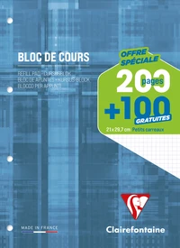 Rdc bloc de cours encollé grand coté 21x29,7 cm 5*5 200 pages + 100 gratuites pe
