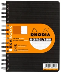 Recharge exabook rhodiactive - reliure intégrale a5+ - 160 pages petits carreaux 5x5 90g avec cadre en-tête 80g