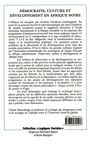 Démocratie, culture et développement en Afrique noire. [actes du colloque, 23-26 janvier 1995, Cotonou, Bénin