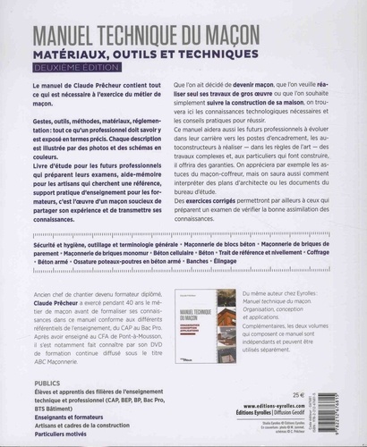Manuel technique du maçon - Matériaux, outils... de Claude Prêcheur - Grand  Format - Livre - Decitre