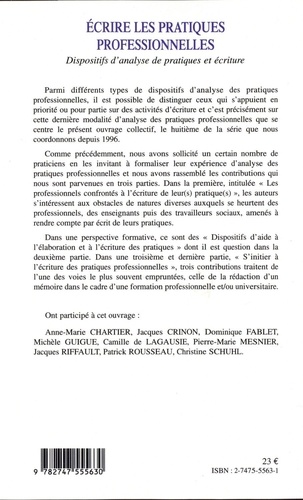 Ecrire les pratiques professionnelles. Dispositifs d'analyse de pratiques et écriture