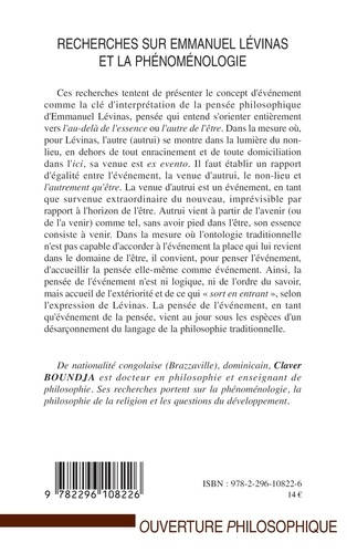 Philosophie de l'évènement. Recherches sur Emmanuel Levinas et la phénoménologie