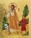 Jésus le Bon Berger conduisant une petite fille - Icône dorée à la feuille 14,2x11,8 cm -  777.64