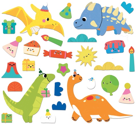 8 invitations d'anniversaire à décorer. 50 autocollants Les dinosaures