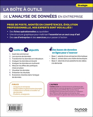 La boîte à outils de l'analyse de données en entreprise. 56 outils clés en main, 3 bases de données, 17 exercices