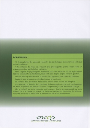 Les attestations du psychologue. Responsabilités & enjeux  Edition 2010