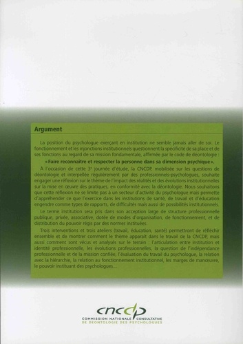Le psychologue dans les institutions et les organisations - Question(s) de déontologie. Journée d'étude déontologie  Edition 2014