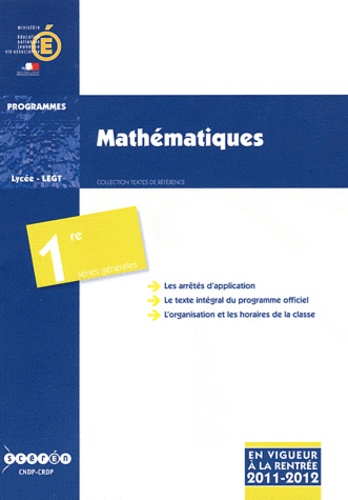 CNDP - Mathématiques 1e séries générales - Programmes 2011-2012.